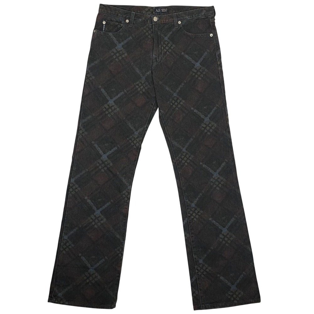 AJ Armani Jeans Womens 31 Plaid Low Waist Boot Cut Zip Fly Denim J04 New